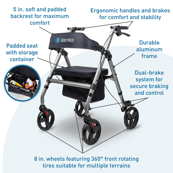 Rollator with 8" Wheels